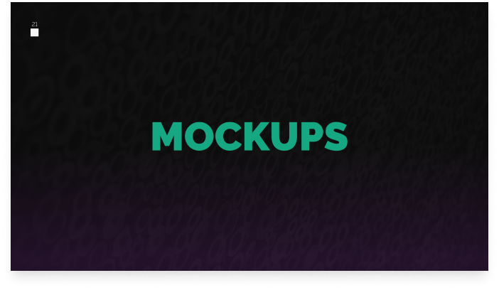 Dark background with 'MOCKUPS' title for brand mockup section.